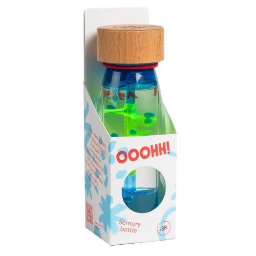 Butelka sensoryczna dwufazowa MOVE SPIRALA niebieska / Petit Boum