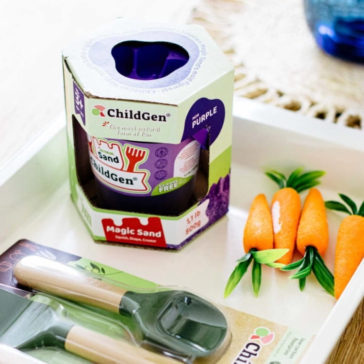 Piasek kinetyczny z foremką 100% Naturalny Fioletowy 500g / ChildGen
