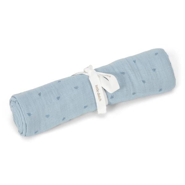 Otulacz muślinowy 120x120 cm Pure Denim Blue Print / Little Dutch