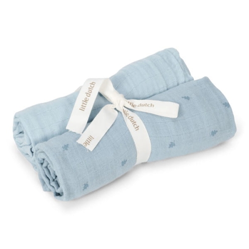 Zestaw 2 otulaczy muślinowych Little Dutch 70x70 cm Pure Denim Blue