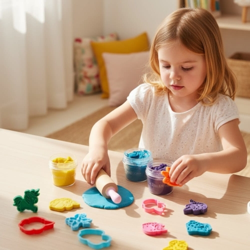 Dziecko wałkujące naturalną ciastolinę mini wałkiem ChildGen