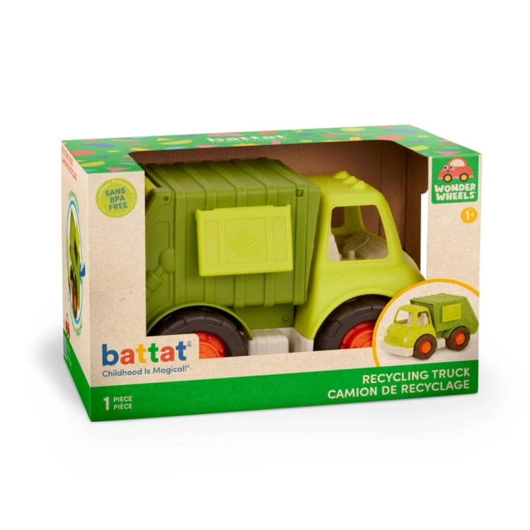 Detale kabiny i dużych kół śmieciarki Wonder Wheels B.toys