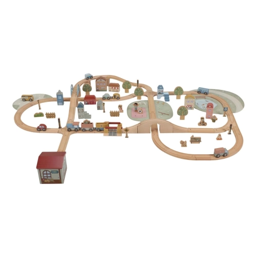 Zestaw 114 elementów kolejki XXL Little Dutch prezentujący tory, znaki i figurki