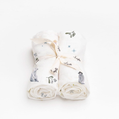 Zestaw 2 pieluszek bambusowych Layette Greenland 75x75 cm w motywy roślinne