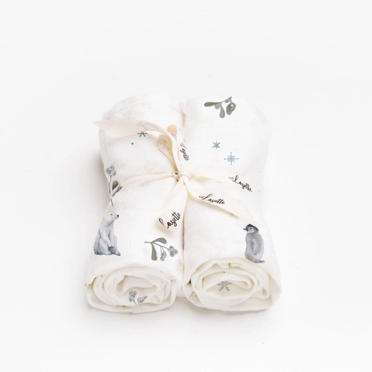 Zestaw 2 pieluszek bambusowych Layette Greenland 75x75 cm w motywy roślinne