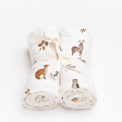 Zestaw 2 pieluszek bambusowych Layette Woodland 75x75 cm w motywy leśne