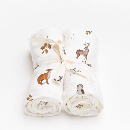 Zestaw 2 pieluszek bambusowych Layette Woodland 75x75 cm w motywy leśne