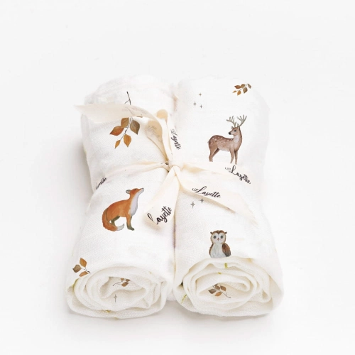 Zestaw 2 pieluszek bambusowych Layette Woodland 75x75 cm w motywy leśne