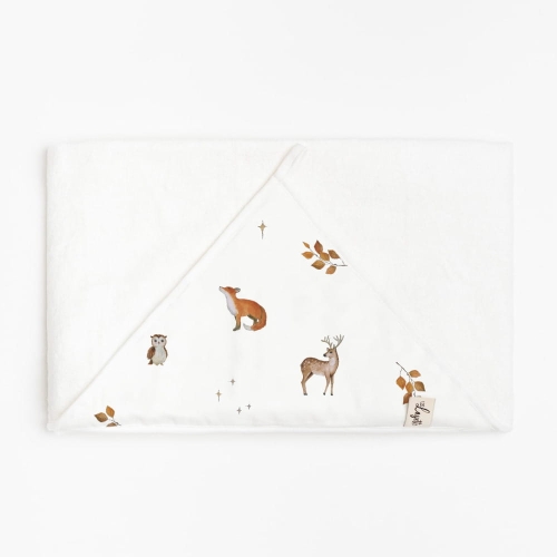 Duży ręcznik bambusowy Layette Woodland 140x70 cm z kapturem leśny wzór