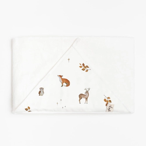 Duży ręcznik bambusowy Layette Woodland 140x70 cm z kapturem leśny wzór