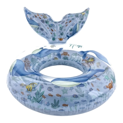 Koło do pływania Ocean World 91cm Little Dutch – widok z przodu, transparentne koło z wielorybami i ogonem, zabawka basenowa dla dzieci