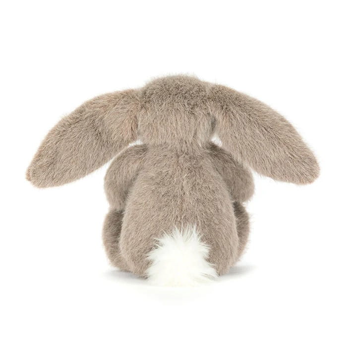 Przytulanka Króliczek Flufflet 18cm fawn Jellycat – widok od tyłu, beżowy królik z białym puszystym ogonkiem, prezent dla dziecka