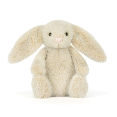 Przytulanka Króliczek Flufflet 18cm wheat Jellycat – kremowo-beżowy pluszowy królik z różowym noskiem, widok z przodu