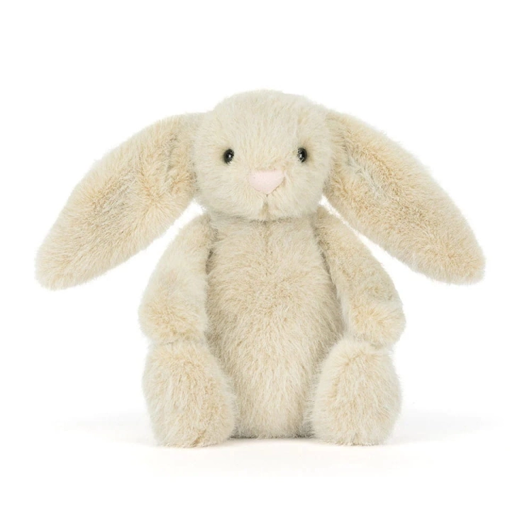 Przytulanka Króliczek Flufflet 18cm wheat Jellycat – kremowo-beżowy pluszowy królik z różowym noskiem, widok z przodu