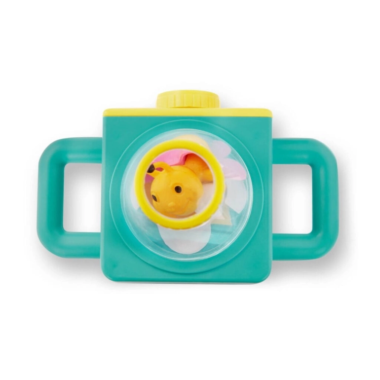 Dwustronny mikroskop do obserwacji owadów Itty-Bitty Microscope B.toys – widok od góry, figurka owada pod lupą boczną z uchwytami