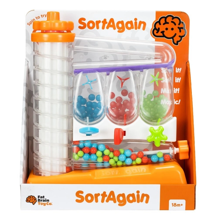 Zakręcony Sorter SortAgain Fat Brain Toys w opakowaniu — zabawka sortująca kulki dla dziecka od 18. miesiąca