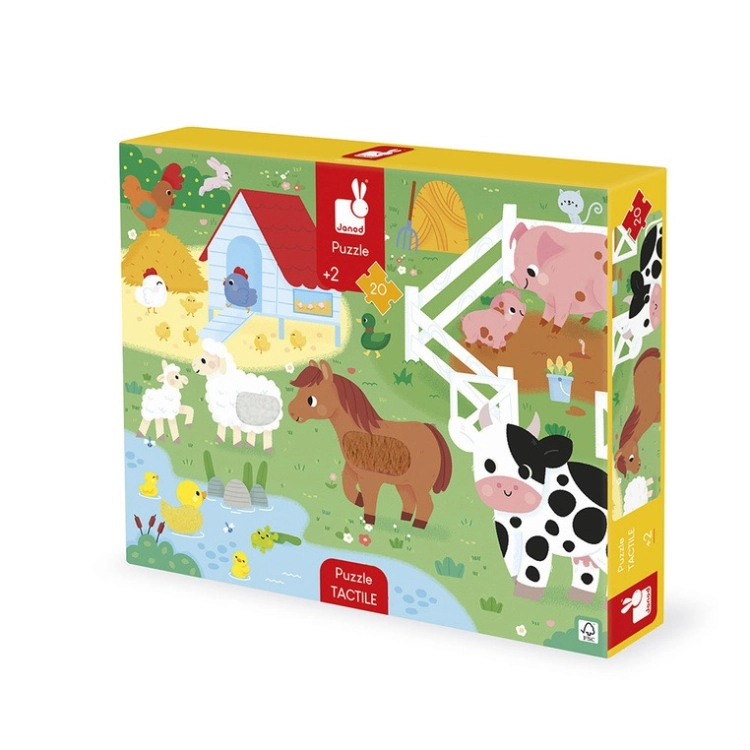 Pudełko puzzli sensorycznych Janod Farma 20 elementów z etykietą Puzzle Tactile