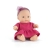 Lalka bobas dziewczynka Miniland Baby 21 cm o azjatyckich rysach, w malinowej sukience z falbanką, na białym tle