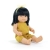 Lalka dziewczynka Miniland My Friends & Me 38 cm z czarnymi włosami i grzywką, w musztardowym kombinezonie, na białym tle