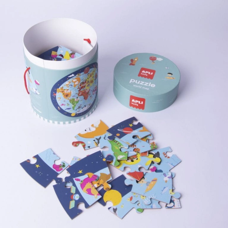 Puzzle dla Dzieci Okrągłe w Tubie Apli Kids Mapa Świata 5+