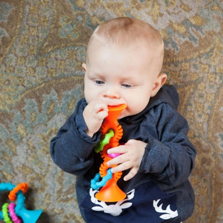 Grzechotko-gryzak z Przyssawką Pomarańczowy — Fat Brain Toys