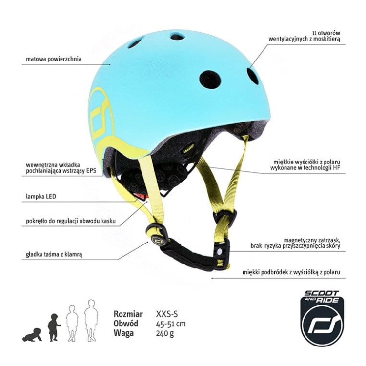 Kask Dziecięcy Scootandride na Rower sxs-S dla Dzieci 1-5 Lat Blueberry