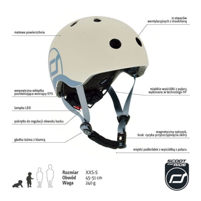 Kask Dziecięcy Scootandride na Rower xxs-S dla Dzieci 1-5 Lat Ash