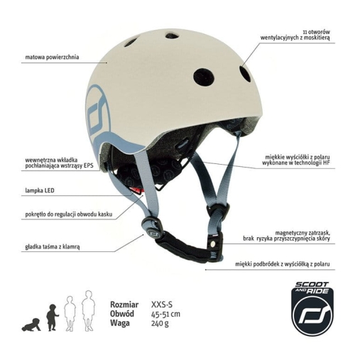 Kask Dziecięcy Scootandride na Rower xxs-S dla Dzieci 1-5 Lat Ash