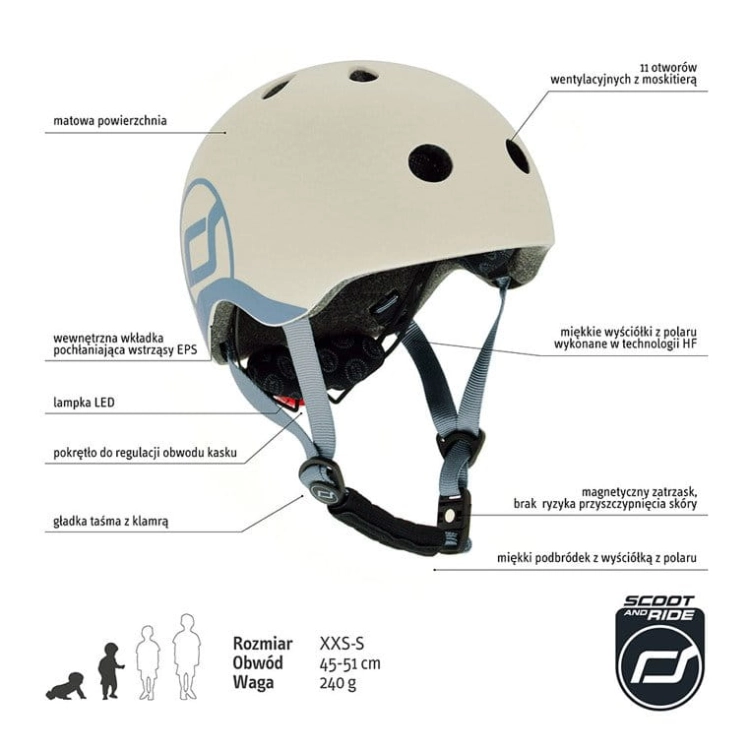 Kask Dziecięcy Scootandride na Rower xxs-S dla Dzieci 1-5 Lat Ash