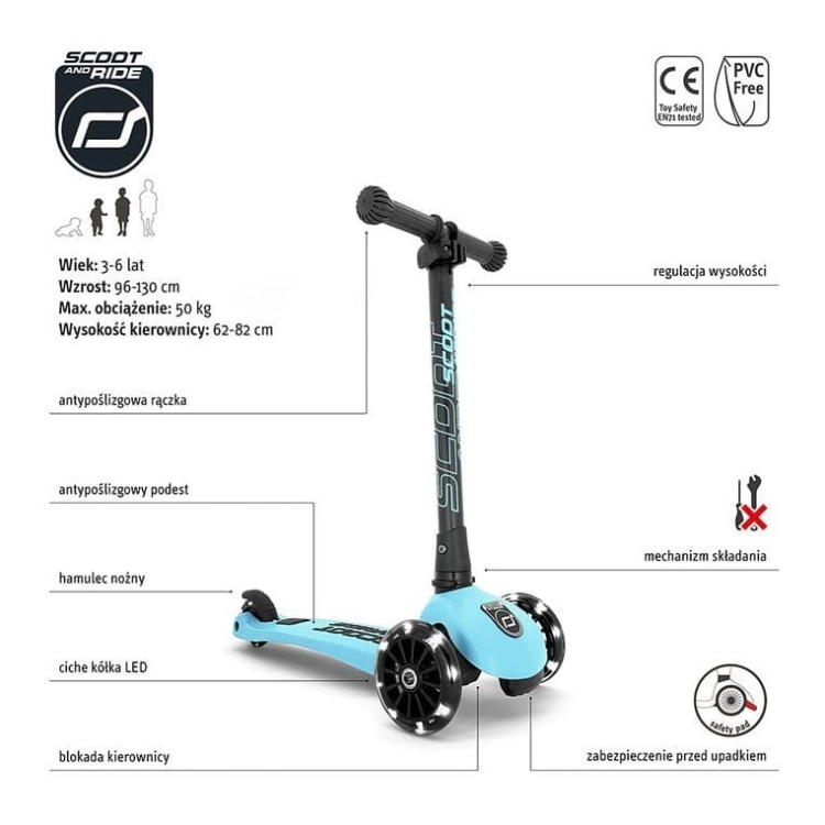 Hulajnoga Scootandride Highwaykick 3 Led ze Świecącymi Kółkami 3+ Blueberry