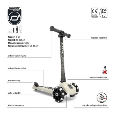 Hulajnoga Scootandride Highwaykick 3 Led ze Świecącymi Kółkami 3+ Ash