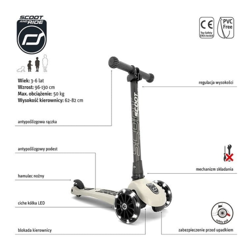 Hulajnoga Scootandride Highwaykick 3 Led ze Świecącymi Kółkami 3+ Ash
