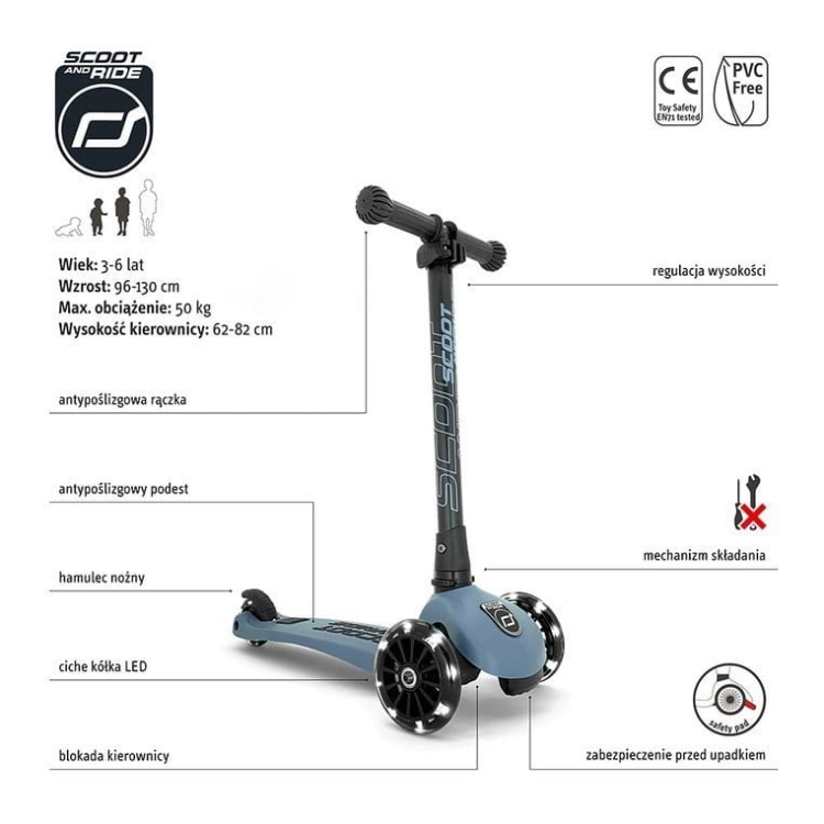 Hulajnoga Scootandride Highwaykick 3 Led ze Świecącymi Kółkami 3+ Steel