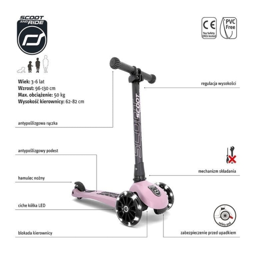 Hulajnoga Scootandride Highwaykick 3 Led ze Świecącymi Kółkami 3+ Rose