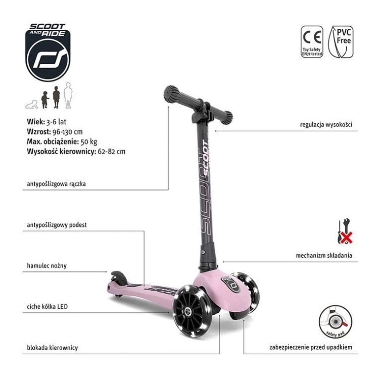 Hulajnoga Scootandride Highwaykick 3 Led ze Świecącymi Kółkami 3+ Rose