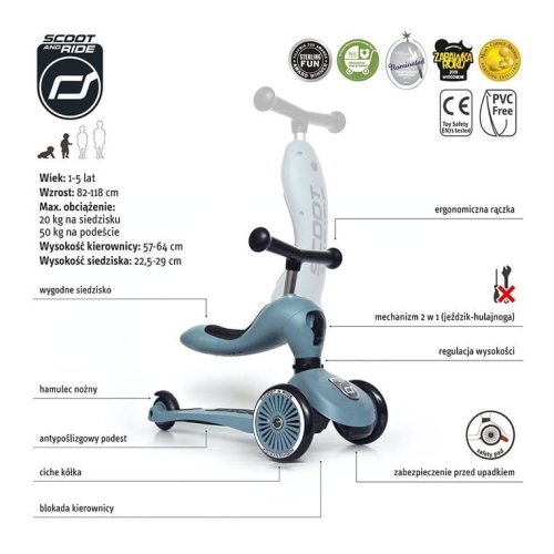 Hulajnoga i Jeździk Scootandride Highwaykick 2w1 1-5 Lat Steel