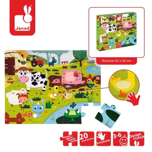 Puzzle dla Dzieci Sensoryczne 20 Elementów Farma Janod