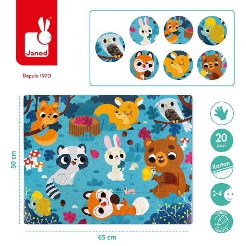 Puzzle dla Dzieci Sensoryczne 20 Elementów Leśne Zwierzęta Janod