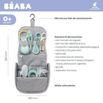 Zestaw Pielęgnacyjny dla Niemowląt Beaba Kosmetyczka Grey Szara Wymiary