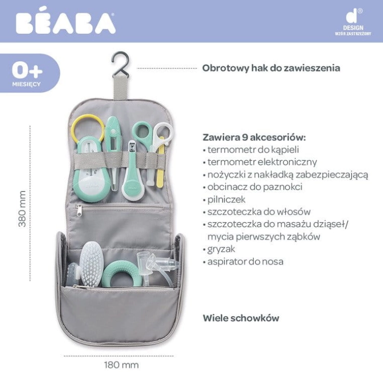 Zestaw Pielęgnacyjny dla Niemowląt Beaba Kosmetyczka Grey Szara Wymiary