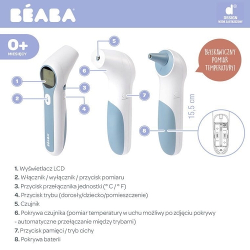 Termometr Bezdotykowy Elektroniczny Beaba Thermospeed Funkcje