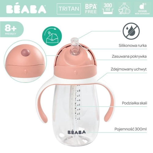 Bidon dla Dzieci Kubek Niekapek 300 ml Beaba Old Pink Różowy