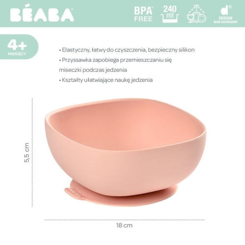 Miseczka z Przyssawką Silikonowa dla Niemowlaka Beaba Pink Różowa Wymiary