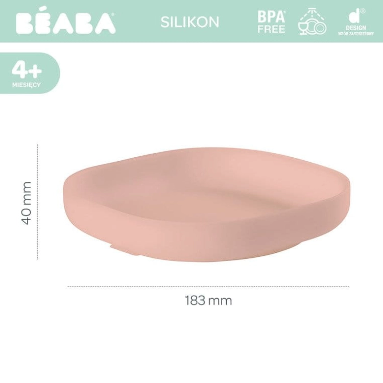 Talerzyk z Przyssawką Silikonowy dla Niemowlaka Beaba Pink Różowy Wymiary