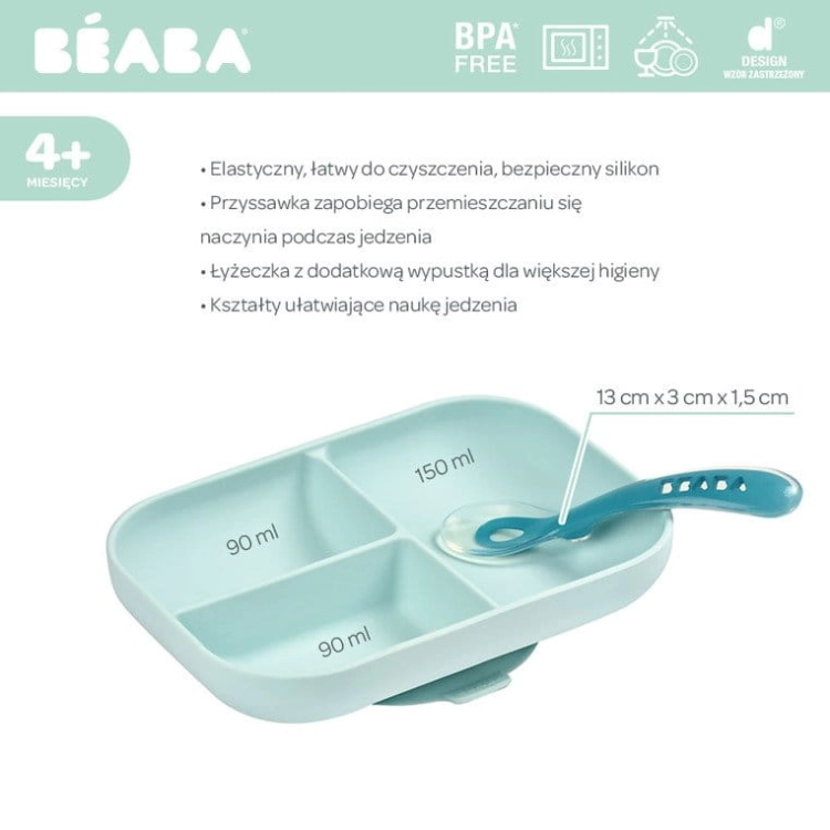 Talerzyk z Przyssawką Silikonowy dla Niemowlaka Trójdzielny Beaba Blue Niebieski