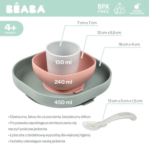 Naczynia dla Niemowląt Silikonowe Zestaw Beaba Eucalyptus Zielony Wymiary