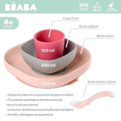 Naczynia dla Niemowląt Silikonowe Zestaw Beaba Pink Różowy
