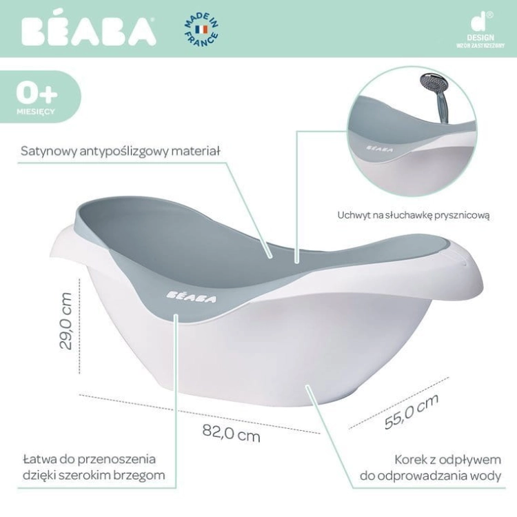 Wanienka dla Dziecka do Kąpieli Beaba Camele’o Light Mist Szara Wymiary