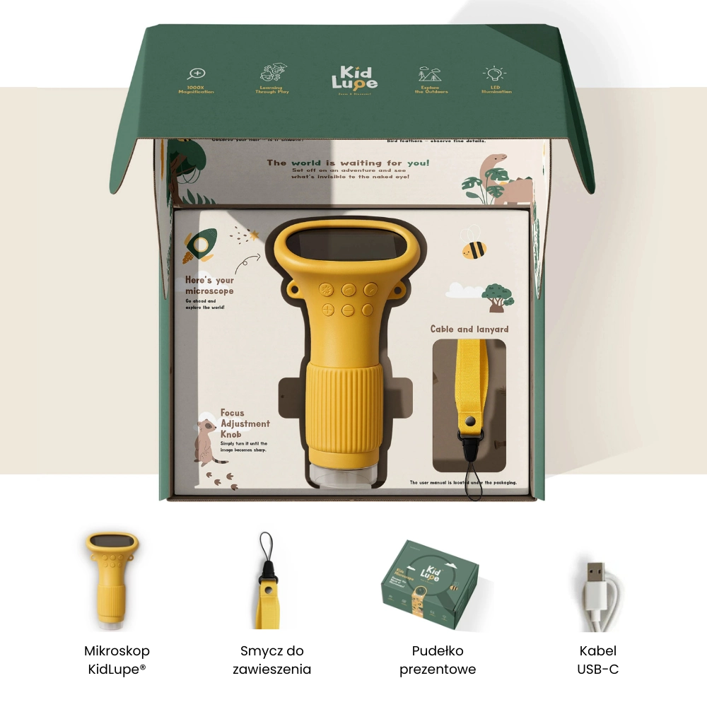 Mikroskop KidLupe co zawiera zestaw
